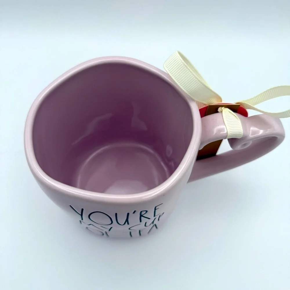 NWT Rae Dunn “You’re My Cup Of Tea” Mug Ceramic Heart-shaped Handle Pink 18 oz